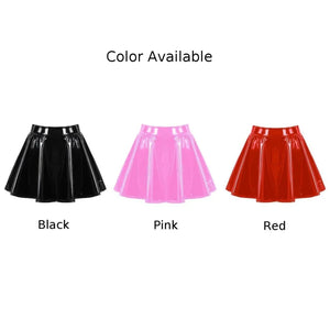 VILZSTUDIOS Glossy Pleated Patent Leather Skirt Mini
