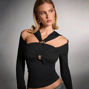 VILZSTUDIOS Sexy Slim Cut Out Long Sleeve Top