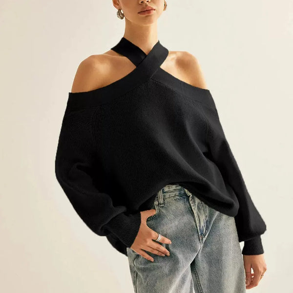 Elegant Off Shoulder Halter Neck Sweater