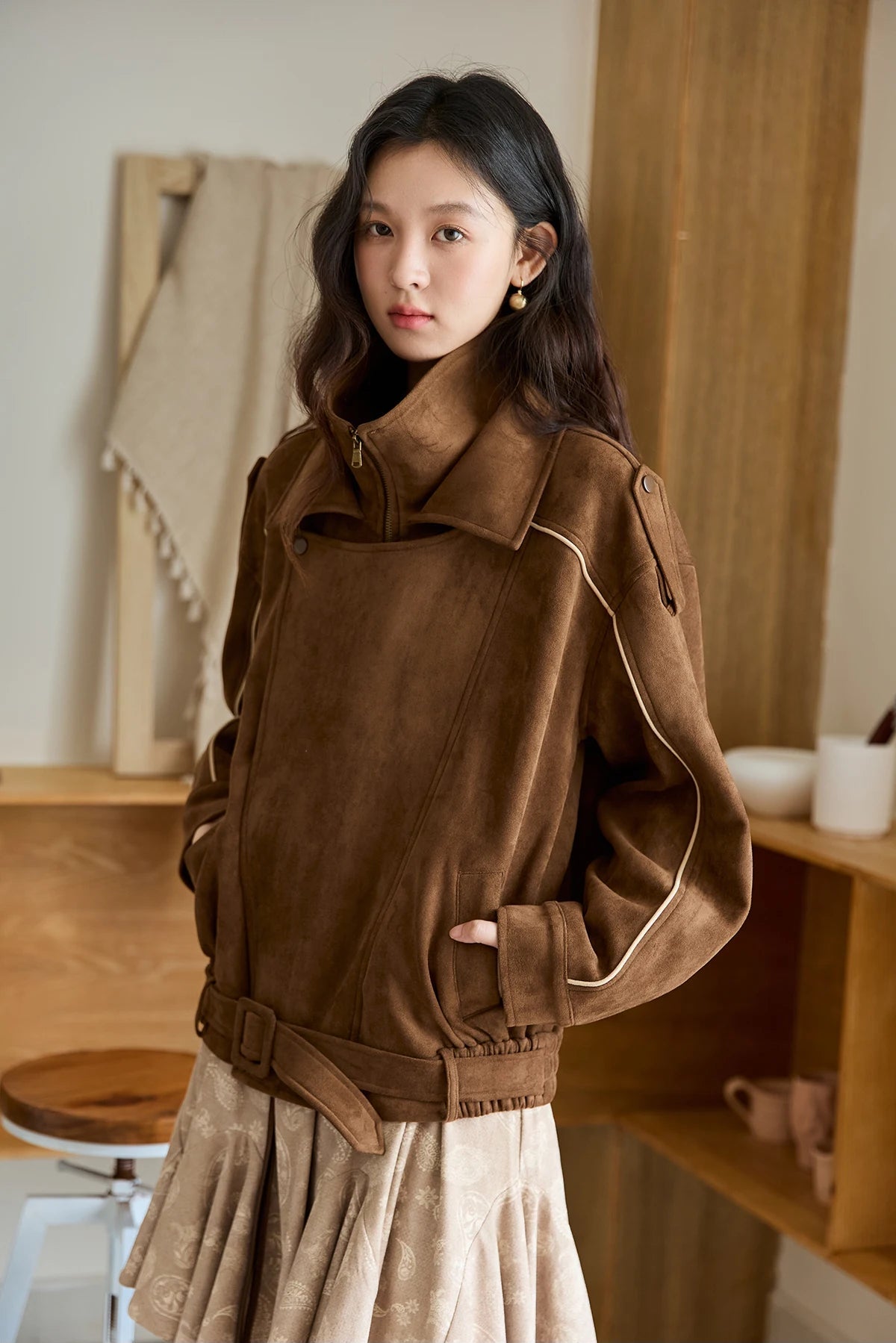 VILZSTUDIOS Retro Split Collar Suede Jacket