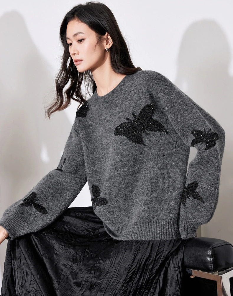 VILZSTUDIOS Butterfly Bead Jacquard Sweater