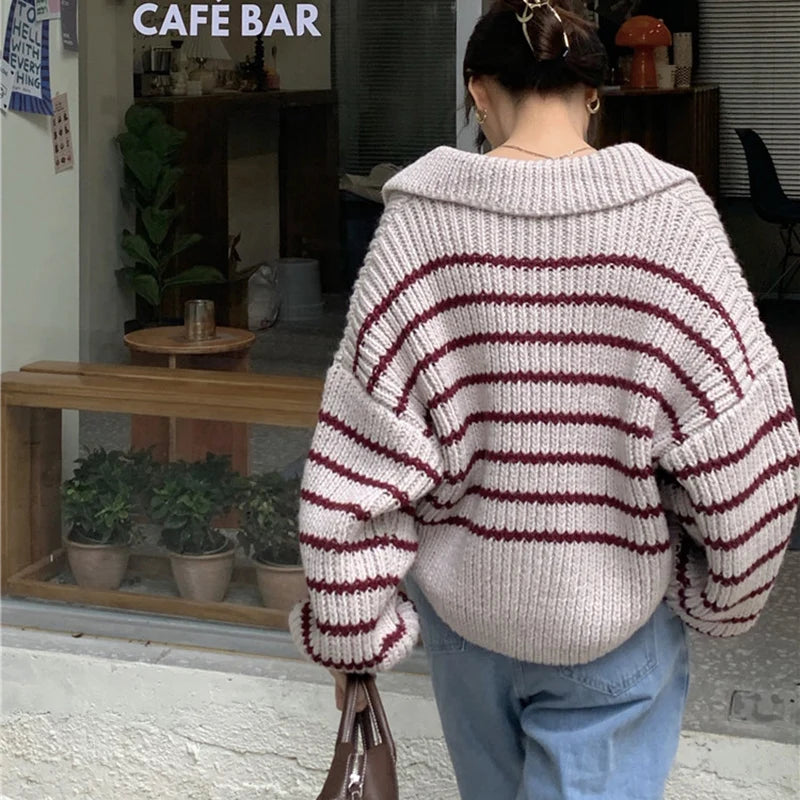 VILZSTUDIOS Warm Striped Knit Sweater