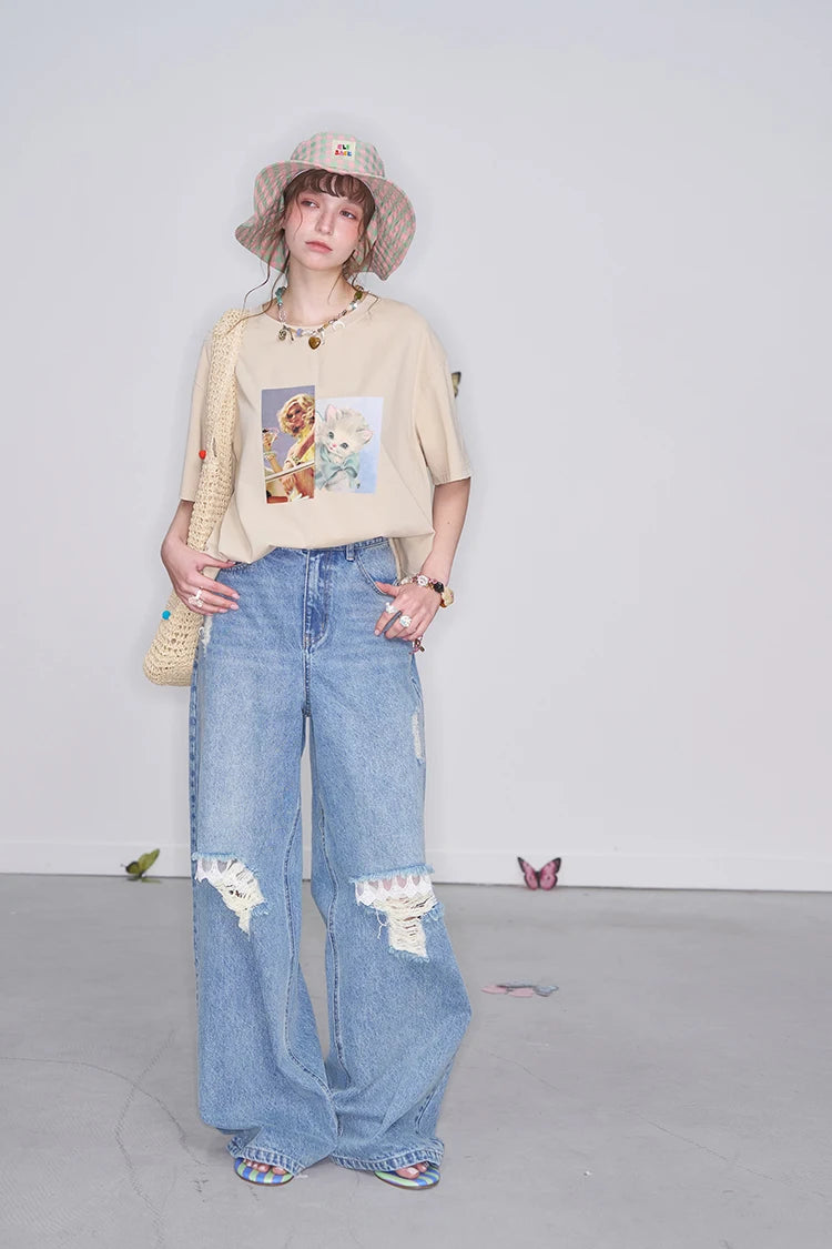 VILZSTUDIOS Retro Printed Loose Casual T-Shirt