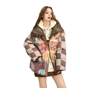 VILZSTUDIOS Cartoon Chessboard Printed Puffer Jacket