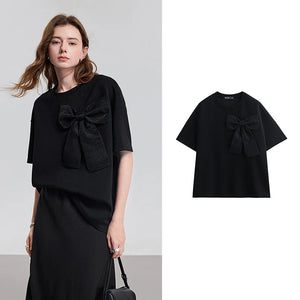 VILZSTUDIOS Stylish Short Sleeve Bowknot T-Shirt