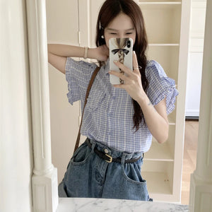VILZSTUDIOS Ruffled Plaid Women Shirt