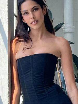 VILZSTUDIOS Luxury Elegant Patchwork Mesh Strapless Tank