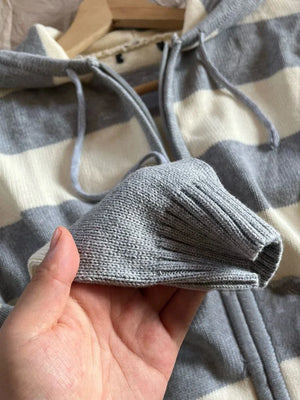 VILZSTUDIOS Cozy Striped Knitted Hooded Cardigan