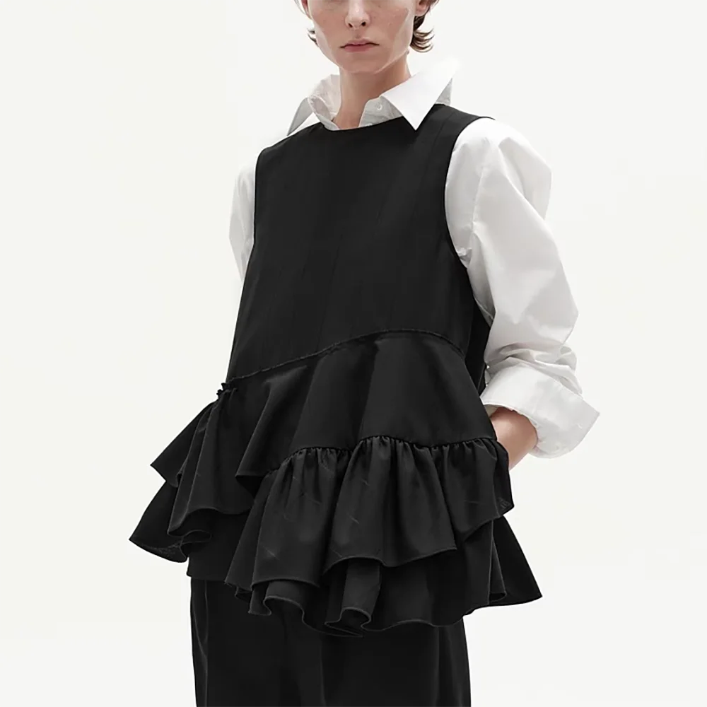 VILZSTUDIOS Elegant Ruffle Cotton Sleeveless T-Shirt