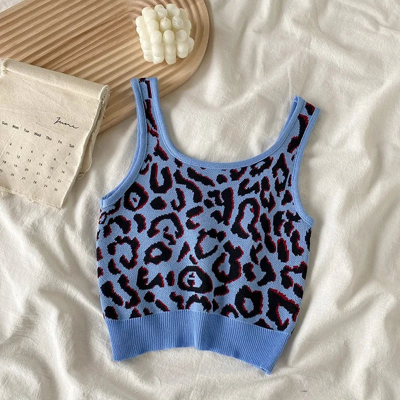 VILZSTUDIOS Leopard Jacquard Knitted Sleeveless Tank Top