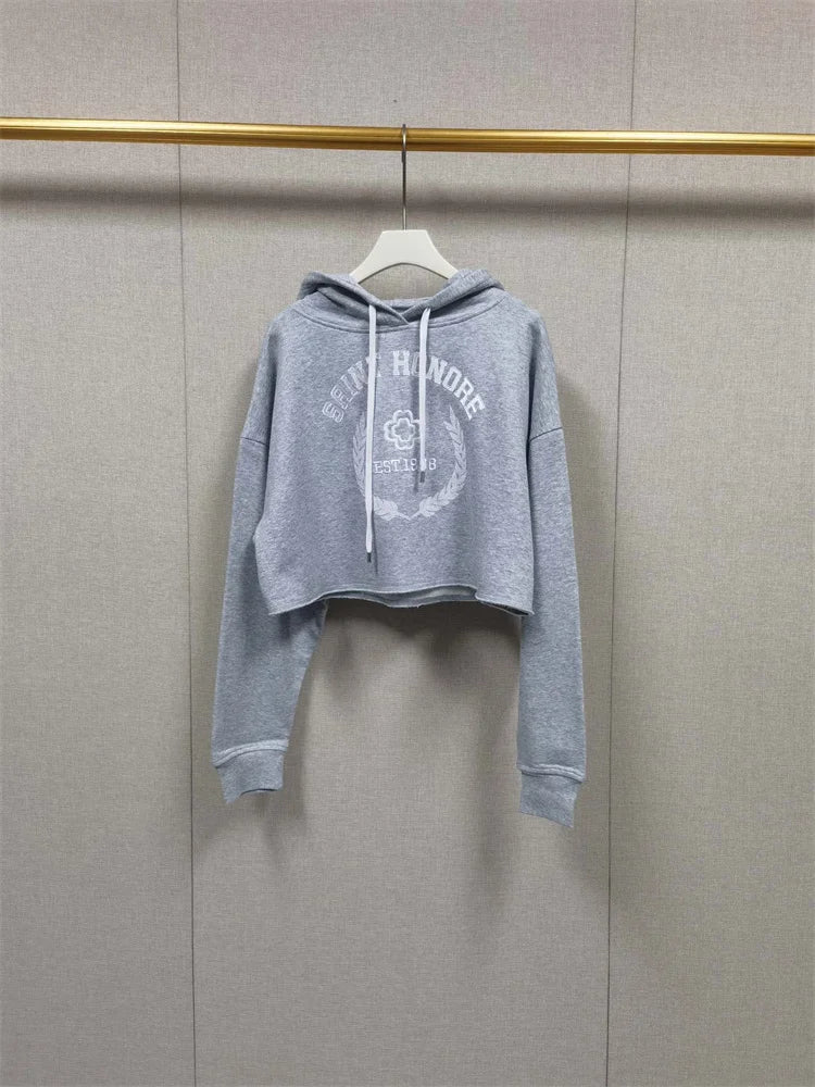 VILZSTUDIOS Grey Embroidered Letters Cropped Hoodie
