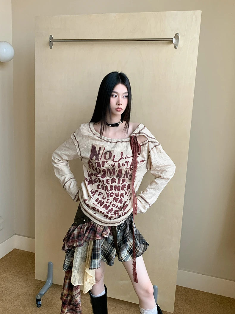 VILZSTUDIOS Beige Cut Out Letter Print Top