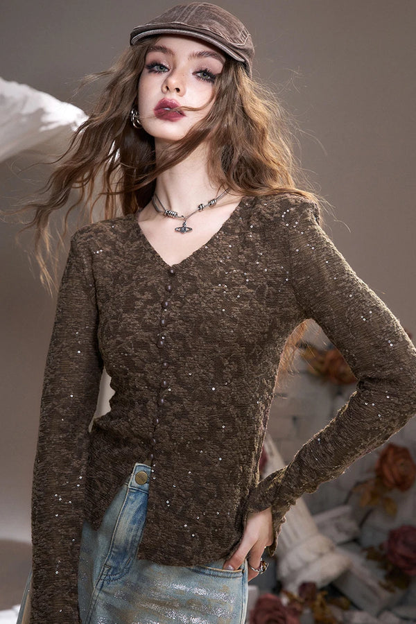French V-Neck Lace Top