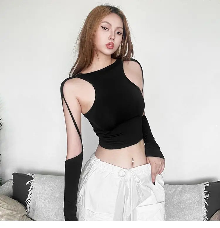 VILZSTUDIOS Hollow Out Slim Crop Top
