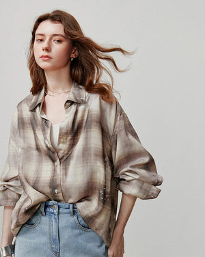 VILZSTUDIOS Vintage Plaid Loose Shirt