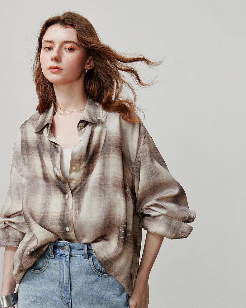 VILZSTUDIOS Vintage Plaid Loose Shirt