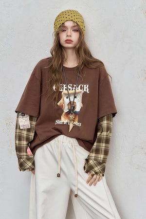 VILZSTUDIOS Checkered Loose Sleeve Top