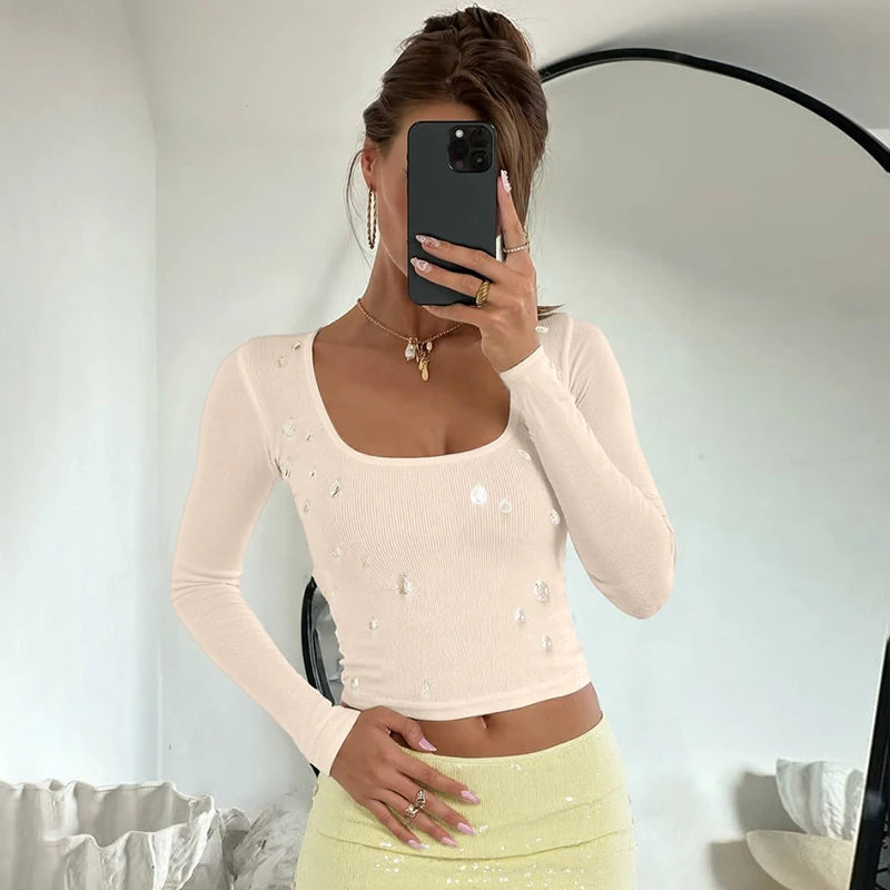 VILZSTUDIOS Sexy Square Collar Long Sleeve Top