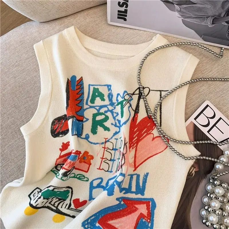 VILZSTUDIOS Hand Painted Y2K Vintage Sleeveless Tank Top