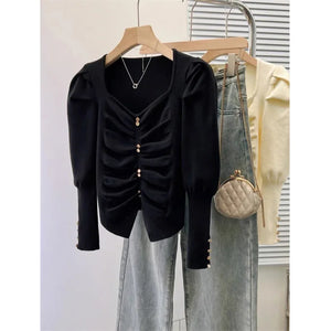 VILZSTUDIOS Elegant Knitted Puff Sleeve Sweater
