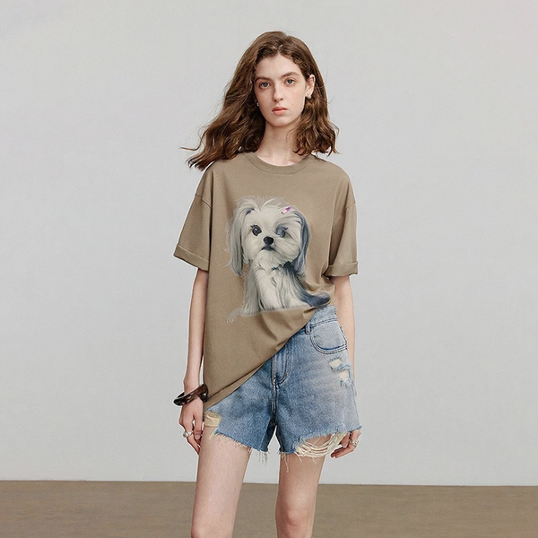 Cute Puppy Print Short Sleeve T-Shirt
