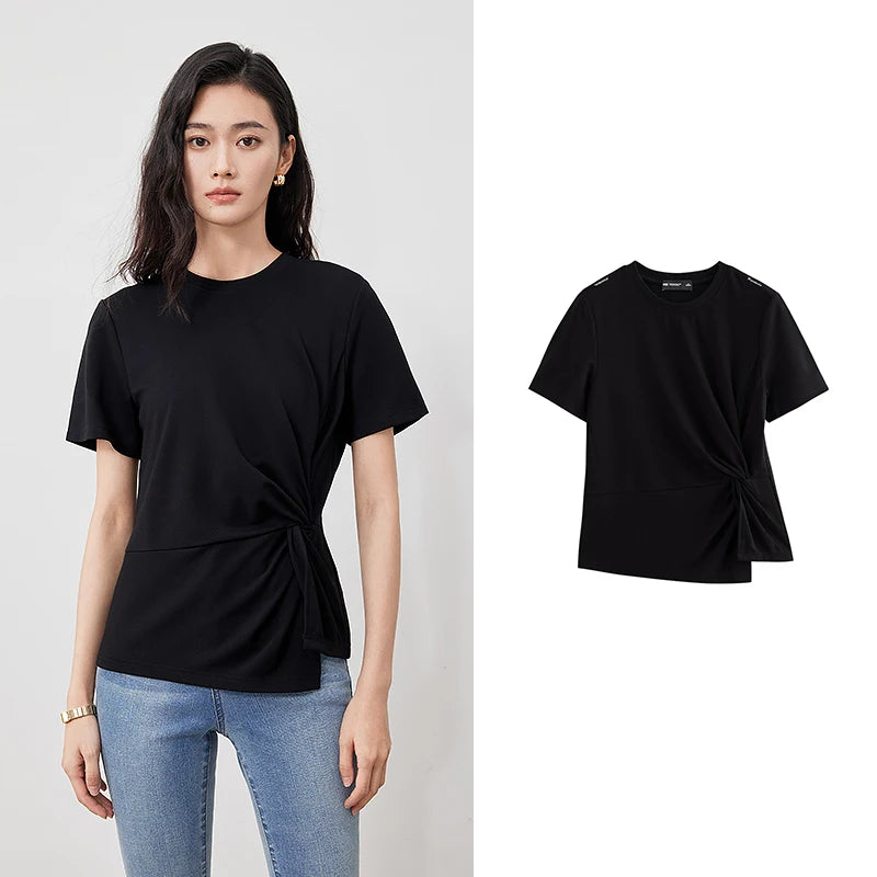 VILZSTUDIOS Pleated Tie Irregular Solid T-shirt
