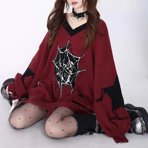 VILZSTUDIOS Gothic Oversized Spider Web Sweater