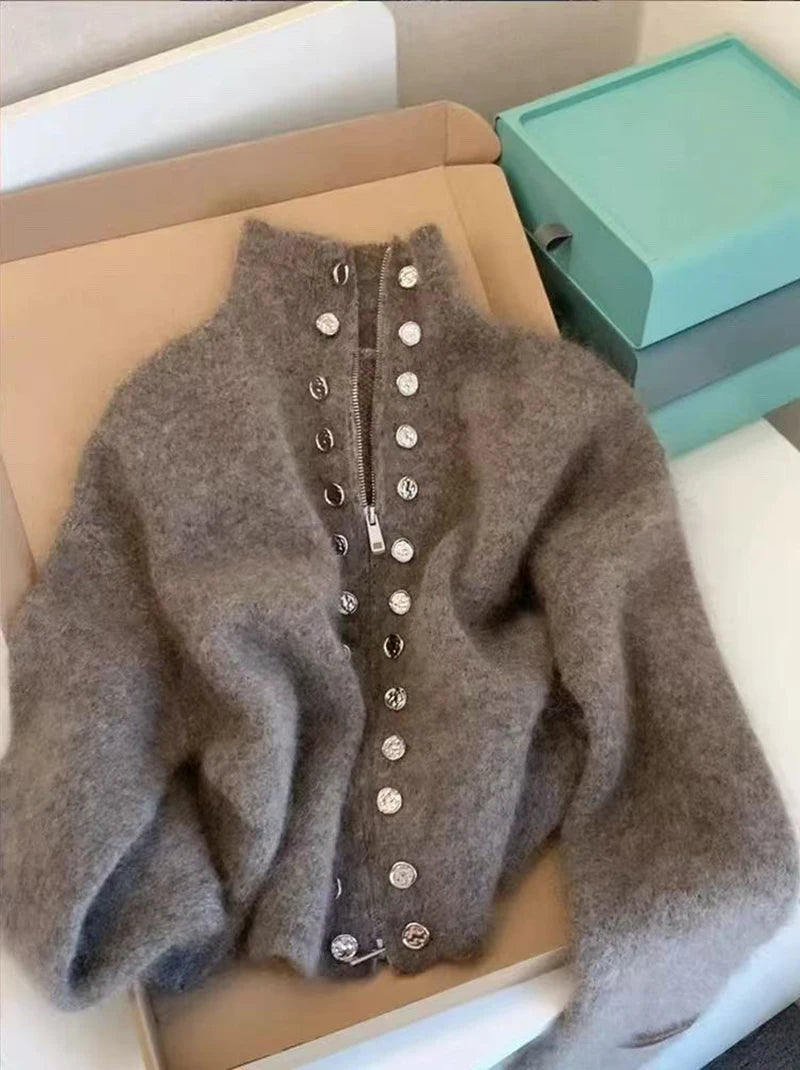 VILZSTUDIOS Chic Stand Collar Knitted Sweater