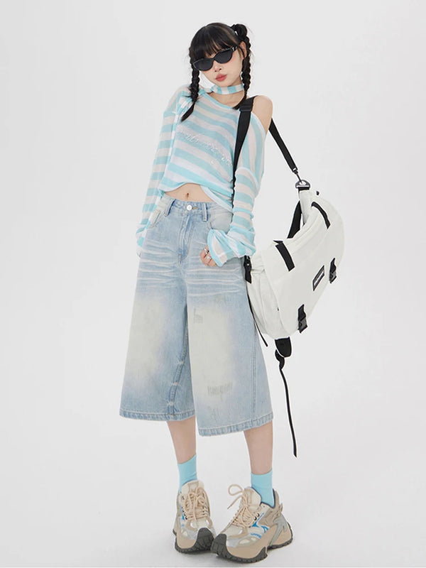 Retro Vintage Washed Wide Leg Jeans