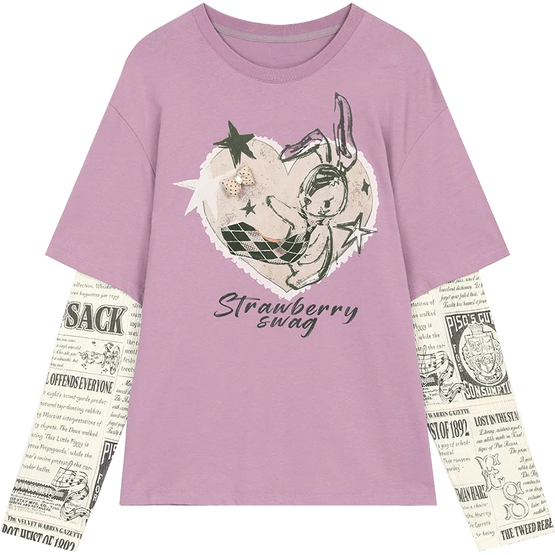 VILZSTUDIOS Oversized Newspaper Print Long Sleeve T-Shirt