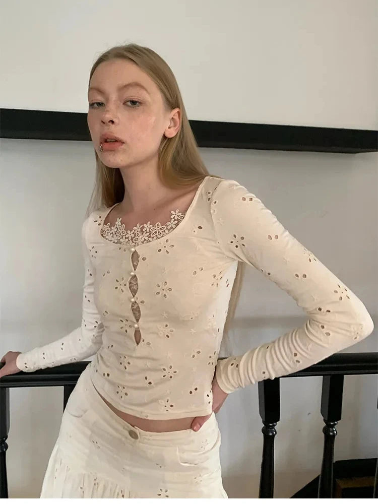 VILZSTUDIOS White Lace Embroidered High Waist Skirt