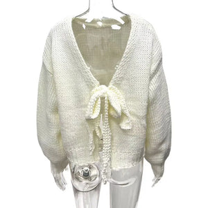 VILZSTUDIOS White Lace-Up Backless Cardigan