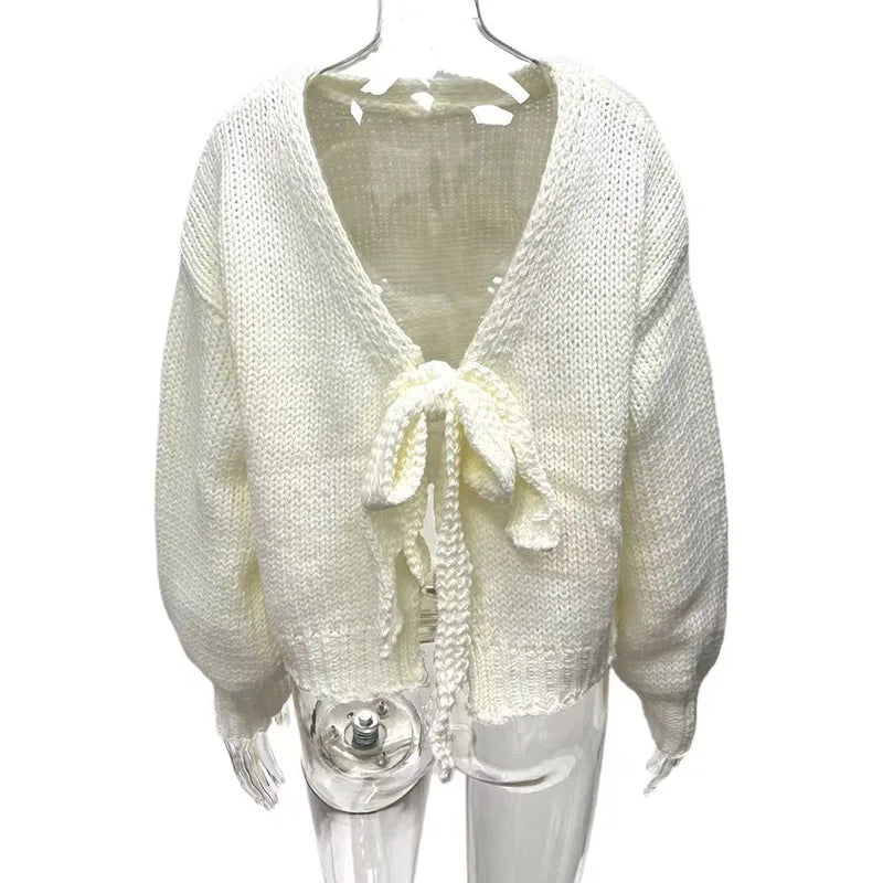 VILZSTUDIOS White Lace-Up Backless Cardigan