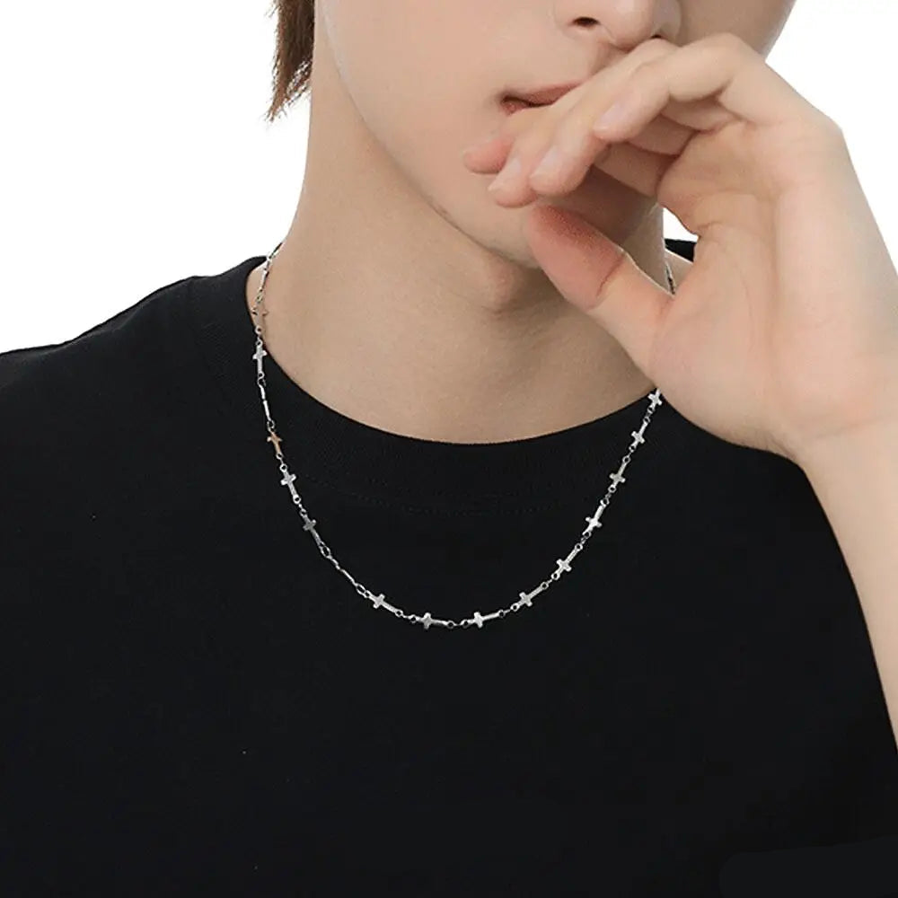 VILZSTUDIOS Men Bold Cross Chain Punk Necklace