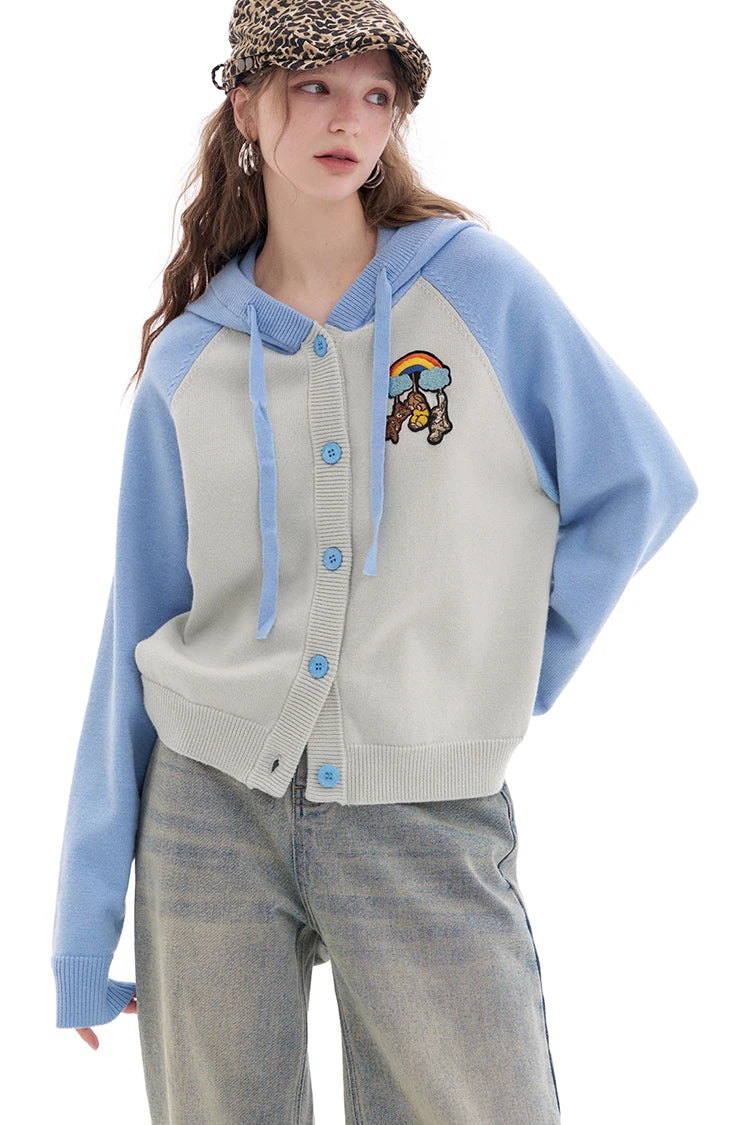 VILZSTUDIOS Fashionable Buttoned Rainbow Bears Hoodie