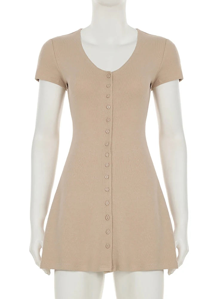 VILZSTUDIOS Khaki Knitted V-Neck A-Line Dress