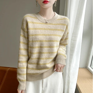 VILZSTUDIOS Cozy Striped Woolen Knit Sweater
