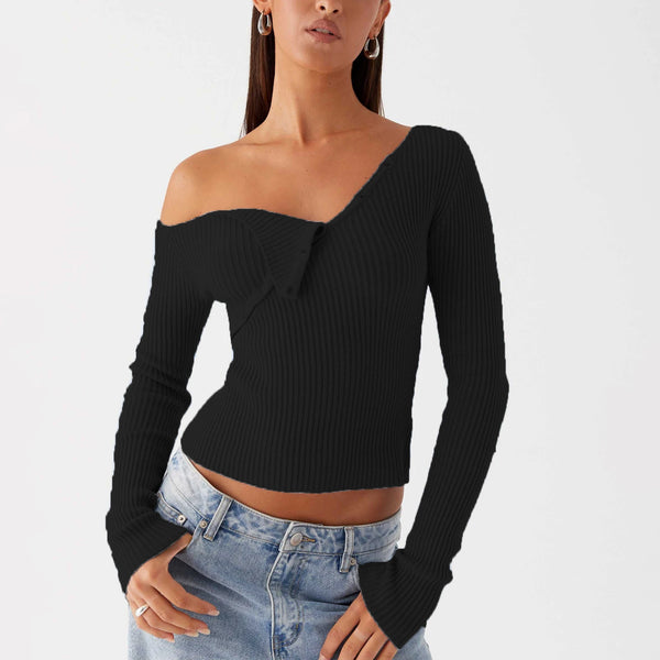 Chic Off-Shoulder Ribbed Knit Crop Top