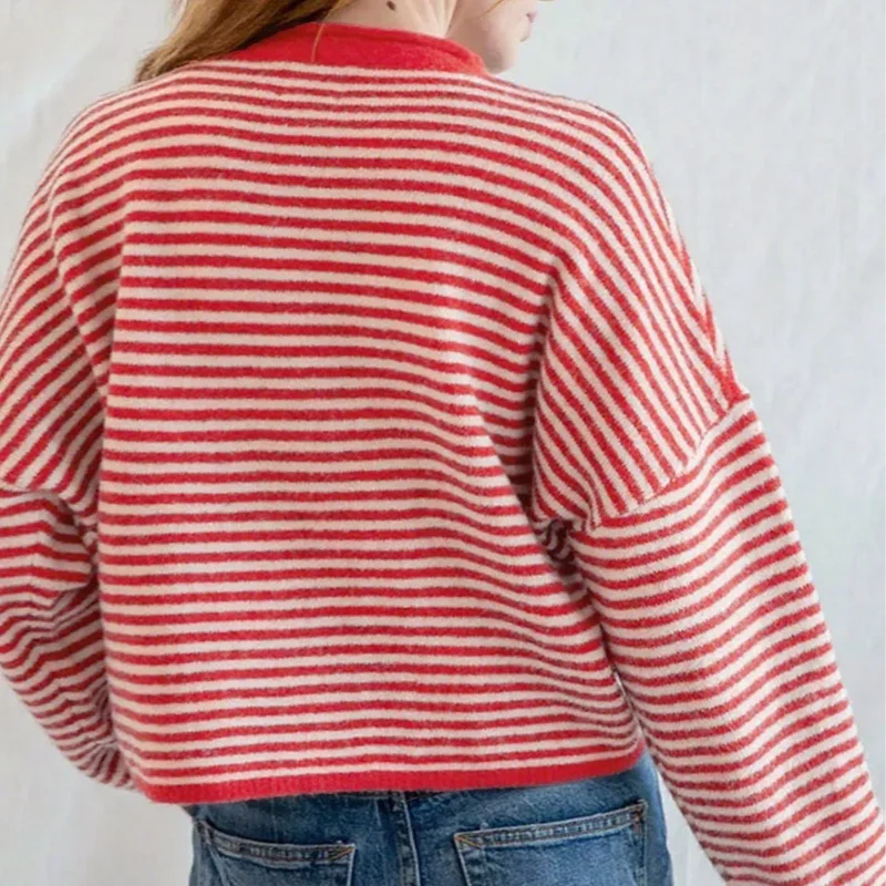 VILZSTUDIOS Casual Striped Knitted Cardigan