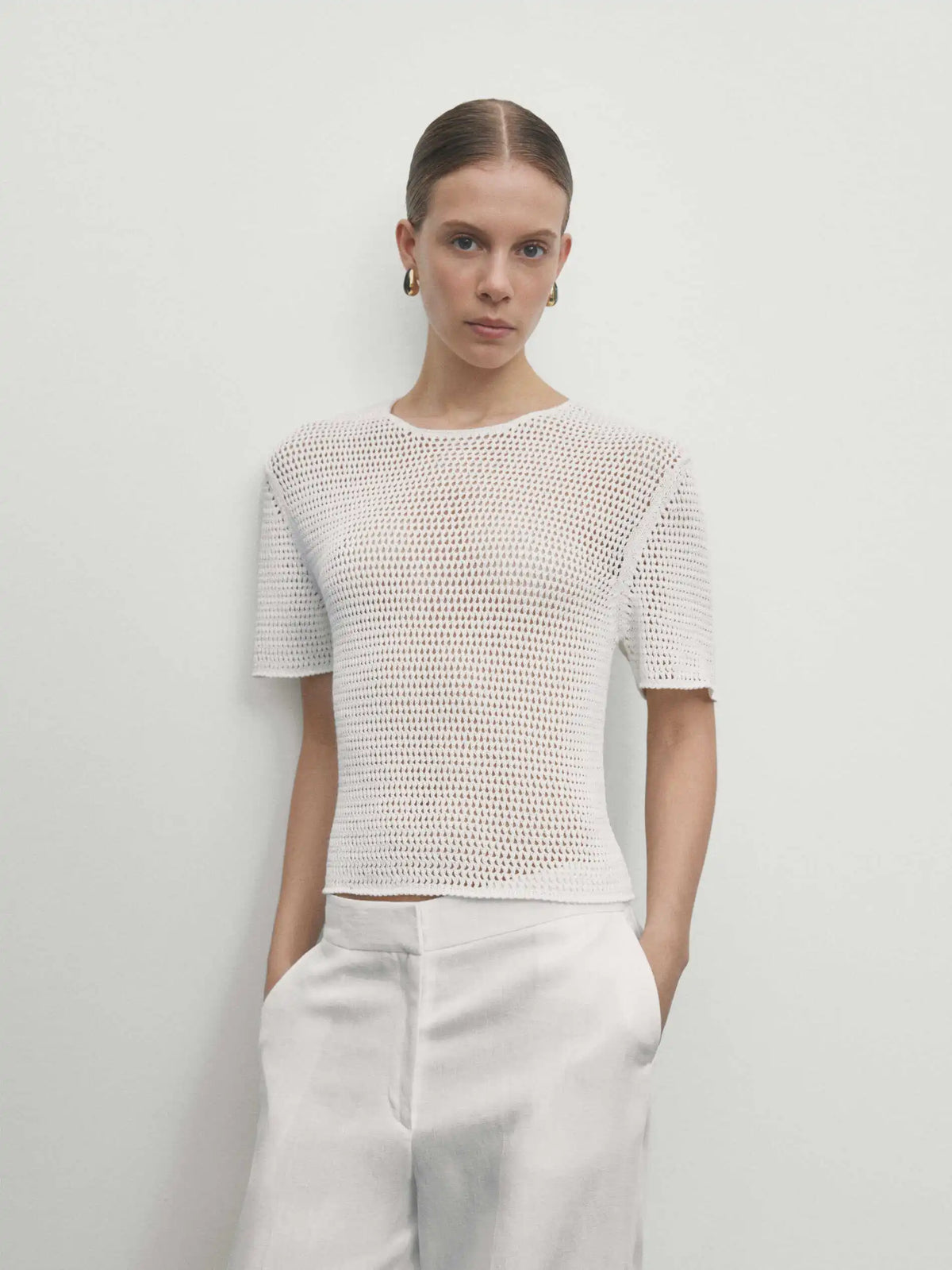 VILZSTUDIOS Hollow Knitted Short Sleeved T-Shirt