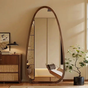 VILZSTUDIOS Bedroom Wooden Mirror Circular Standing Oval Big Decoration Full Body Modern Mirror Living Room Floor Espelhos Home Decorations