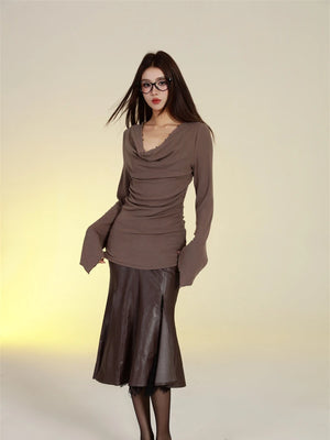 VILZSTUDIOS Brown Knitted Long Sleeve Top