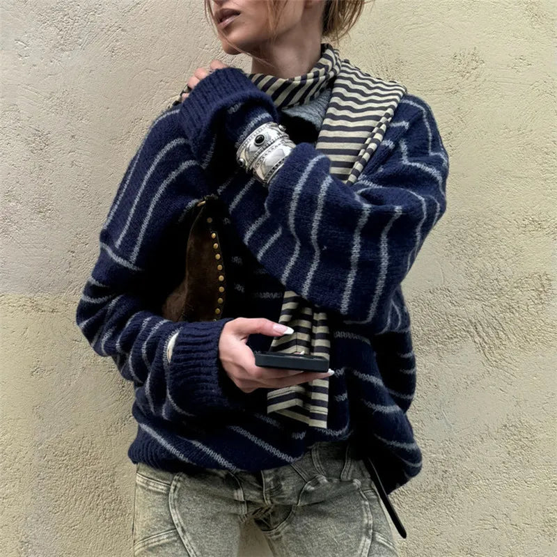 VILZSTUDIOS Vintage Striped Oversized Knit Sweater