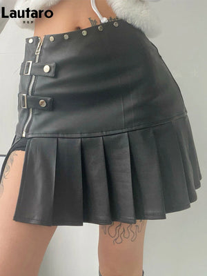 VILZSTUDIOS Lautaro Sexy Retro Leather Mini Skirt