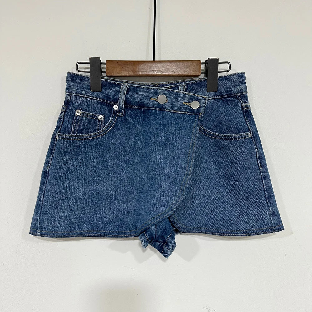 VILZSTUDIOS Retro High Waisted Asymmetric Denim Skirts