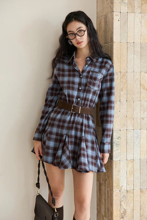 VILZSTUDIOS Blue Plaid Retro Mini Dress