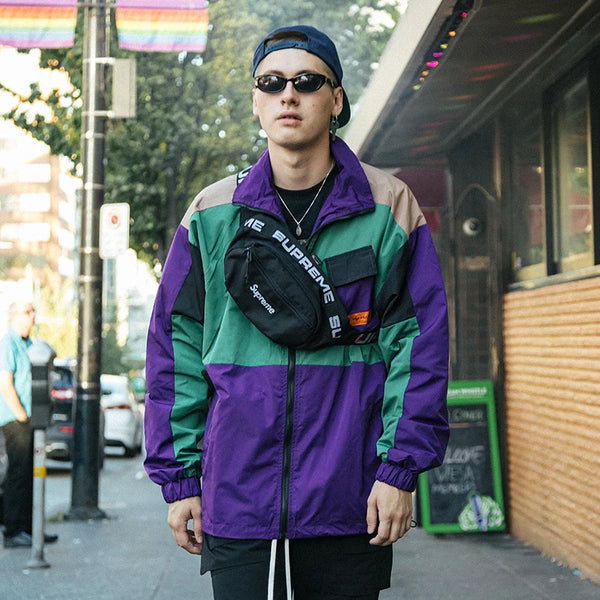 Retro Color Block Patchwork Windbreaker Jacket