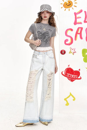 VILZSTUDIOS Lace Short-Sleeved Printed T-Shirt