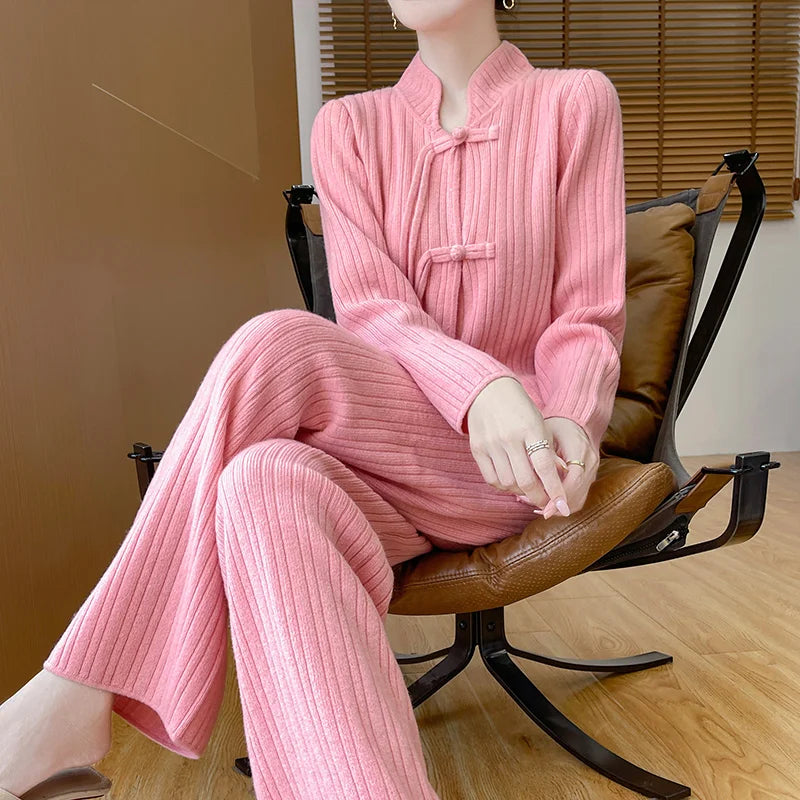 VILZSTUDIOS Elegant Retro Wool Two-Piece Set Pants