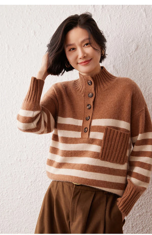 VILZSTUDIOS Cozy Striped High Neck Cashmere Sweater